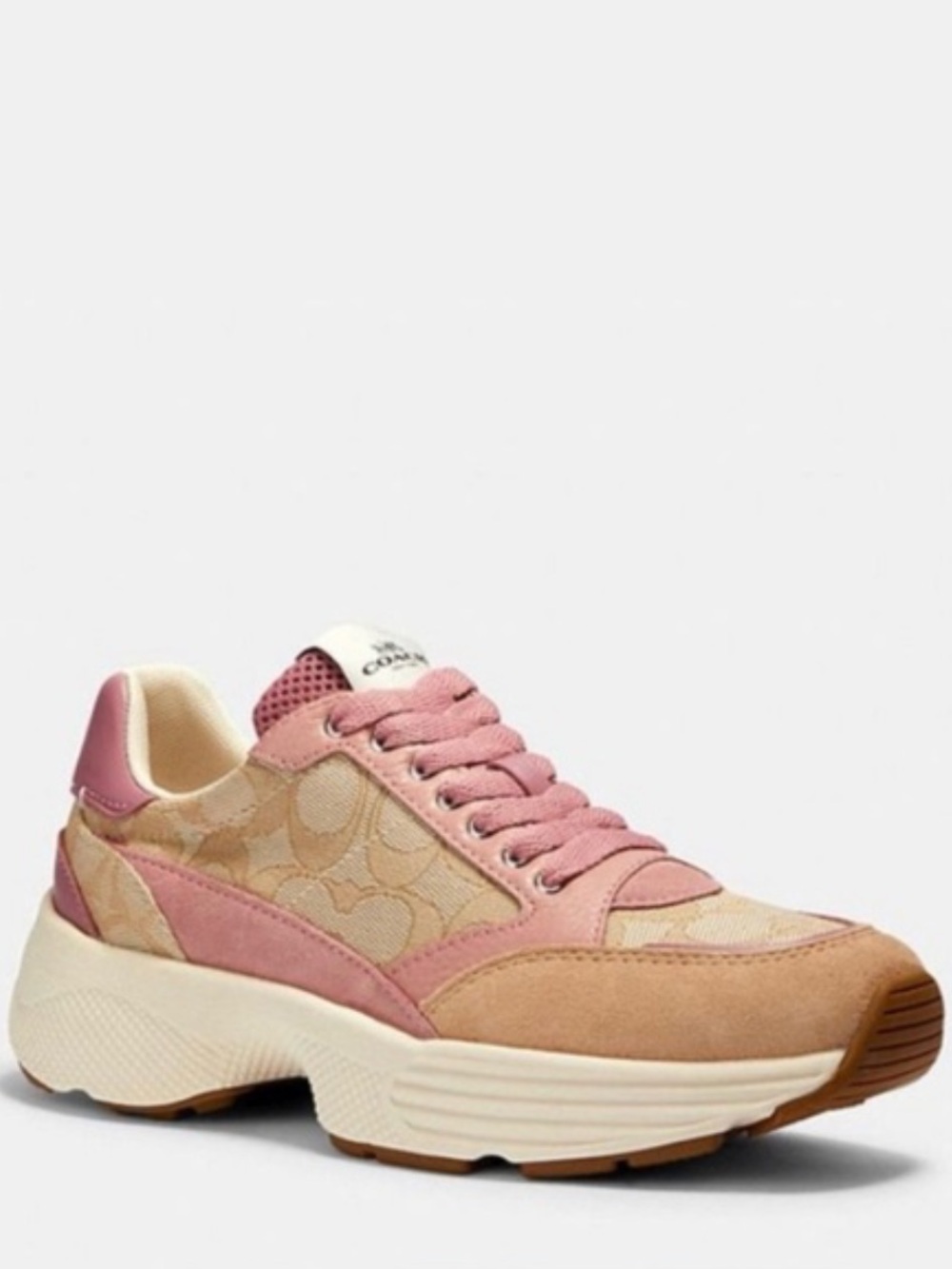 Coach Pink and Beige Logo Platform Sneaker